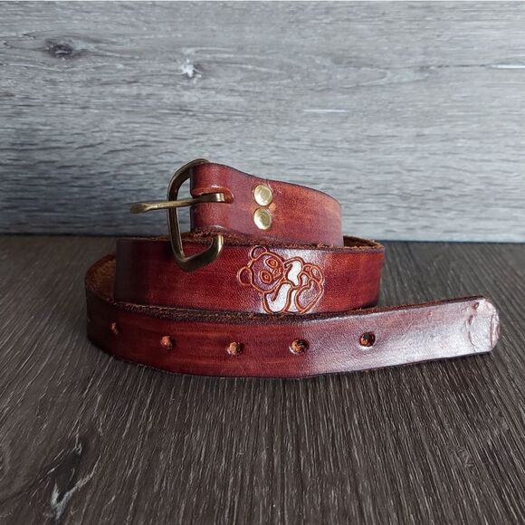 Leather Belt with Embossed Tooled Panda Bear - Picture 1 of 6